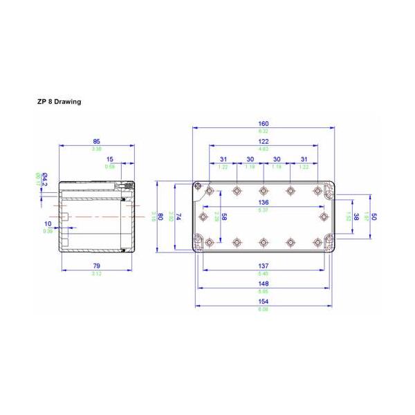 EZP08 Abtech  Polycarbonate ZP 08 Grey RAL7035 IP65 Size:160x80x85mm